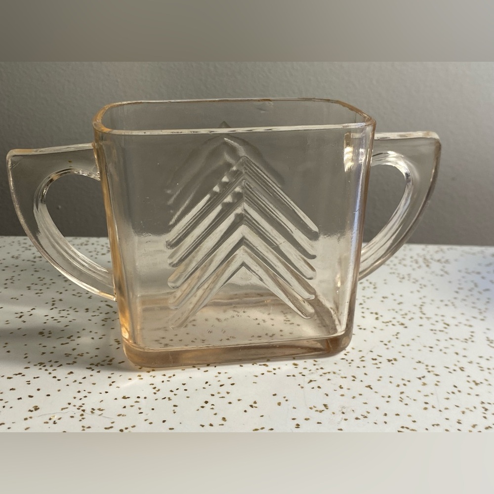Vintage Hazel Atlas Chevron pink depression glass rectangular sugar bowl